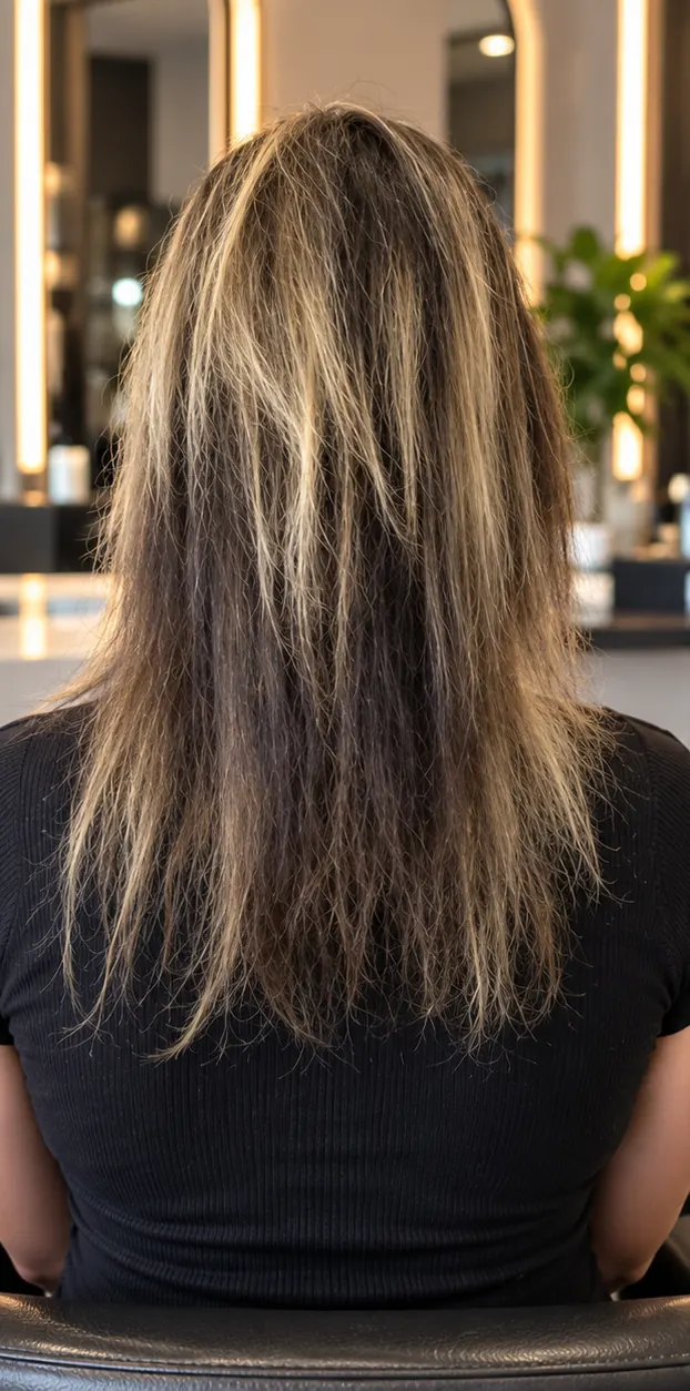Antes: cabelo na altura dos ombros, ralo e com pontas desiguais